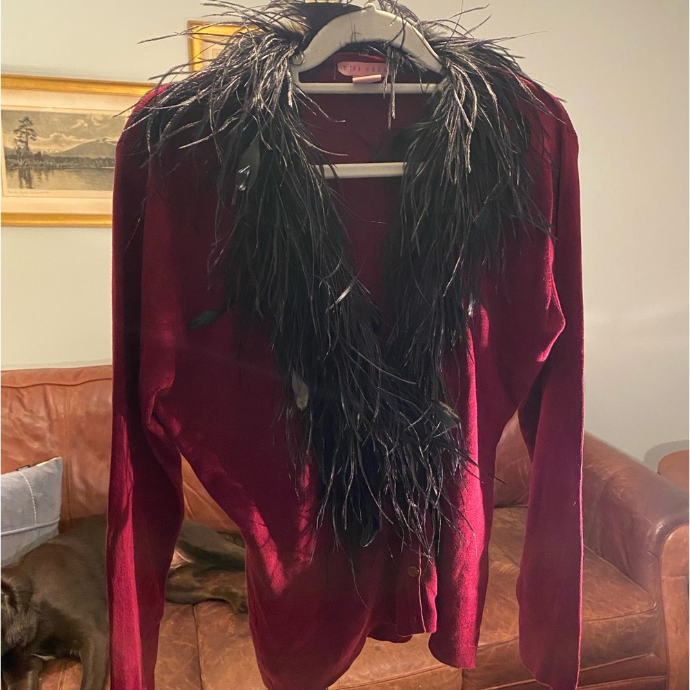 Tina Hagen silk blend, ostrich feather cardigan